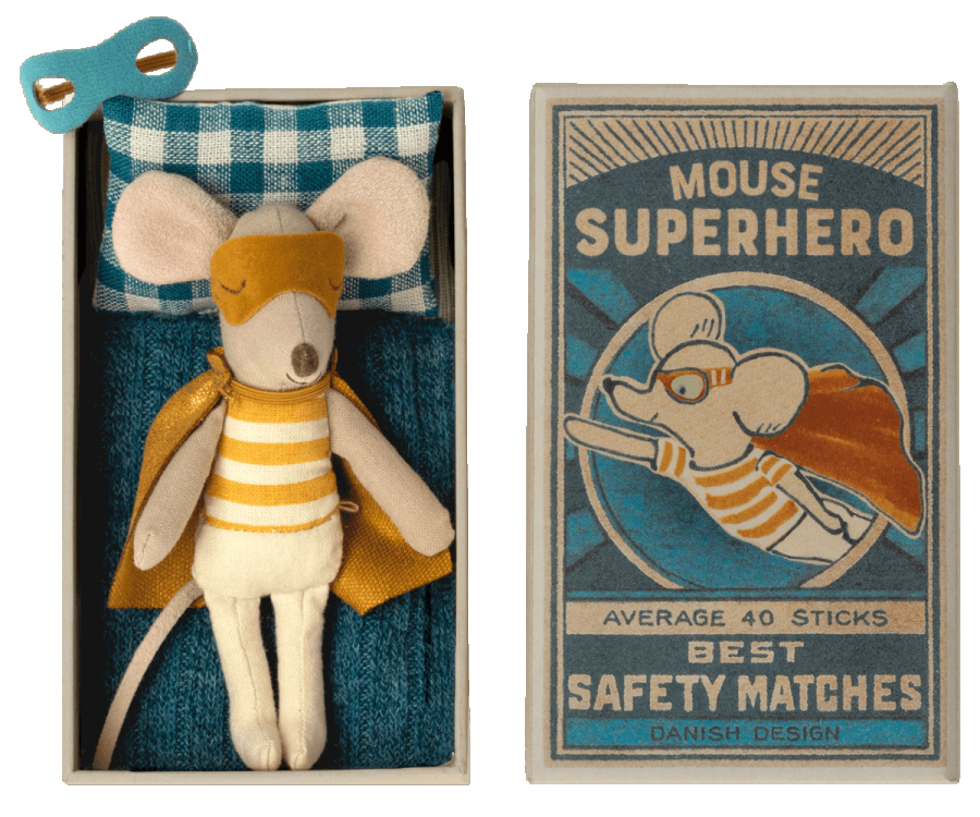 Ratón Superhéroe, hermanito en caja de cerillas Maileg