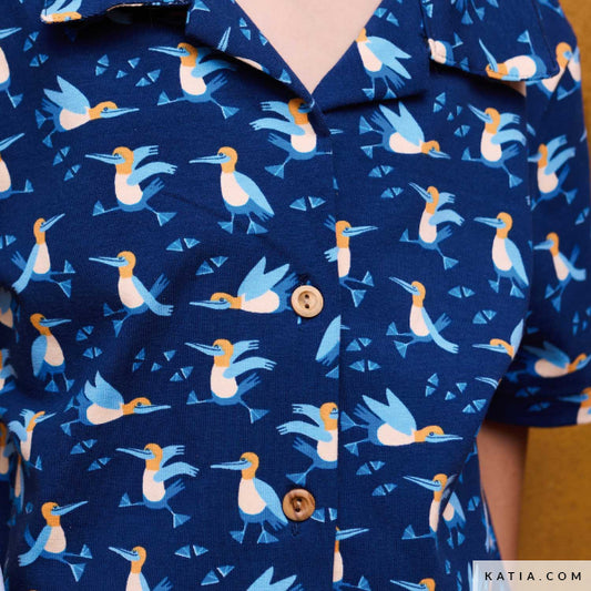 Tela de punto camiseta Blue Legged Bird (€/10cm)