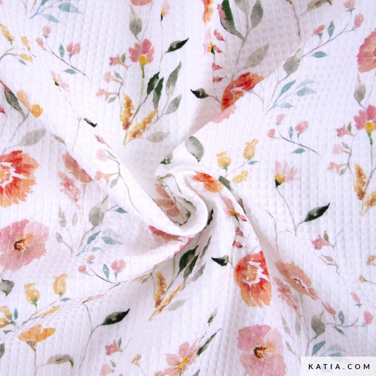 Tela Waffle de algodón con estampado floral (€/10cm)