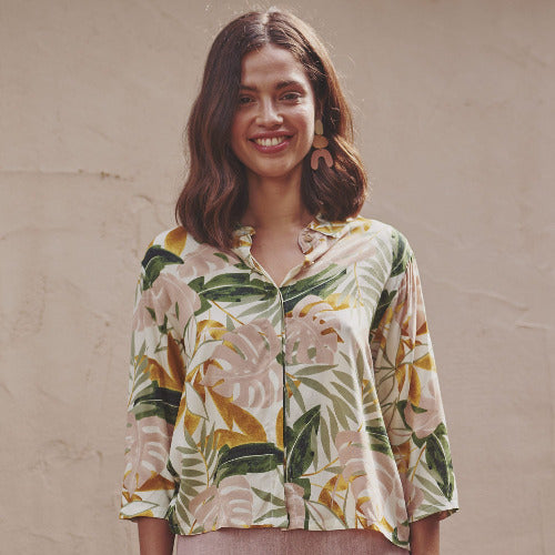 Tela de viscosa Print Tropical Vintage