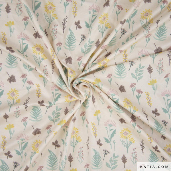 Tela de punto con textura afelpada con estampado floral (€/10cm)