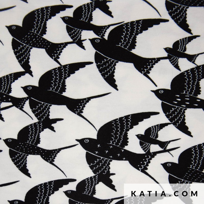 Jersey Viscose Print Flying Dreams B&amp;W (€/10 cm)