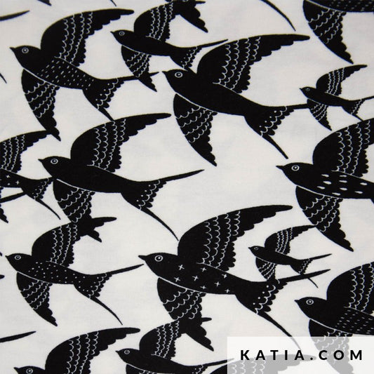 Jersey Viscose Print Flying Dreams B&W  (€/10 cm)
