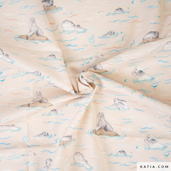 Popelín con estampado de focas marinas (€/10 cm)