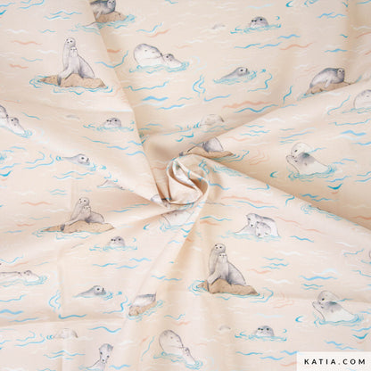 Popelín con estampado de focas marinas (€/10 cm)