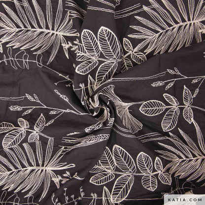 Tela Voile de algodón negro con bordado beige (€/10 cm)