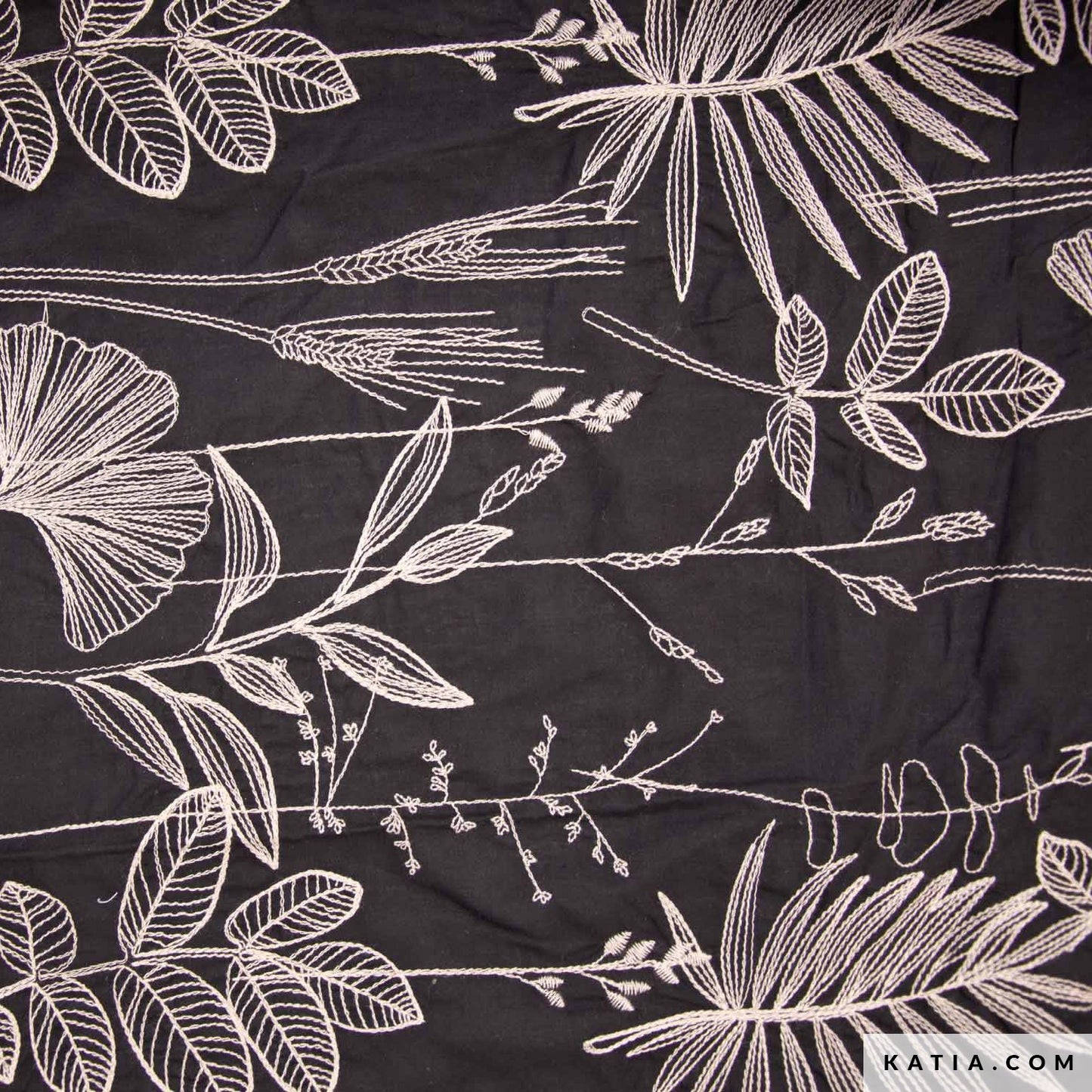 Tela Voile de algodón negro con bordado beige (€/10 cm)