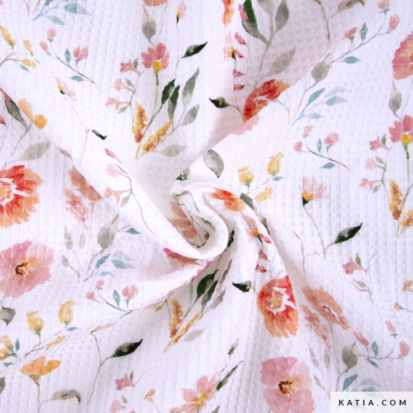 Tela Waffle de algodón con estampado floral (€/10cm)