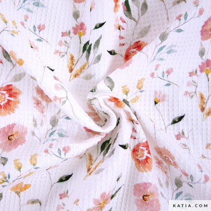 Tela Waffle de algodón con estampado floral (€/10cm)