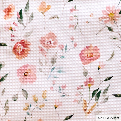 Tela Waffle de algodón con estampado floral (€/10cm)