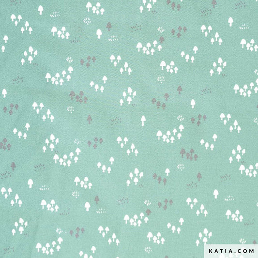 Viyela Cotton Print Green Mushrooms ~ Katia